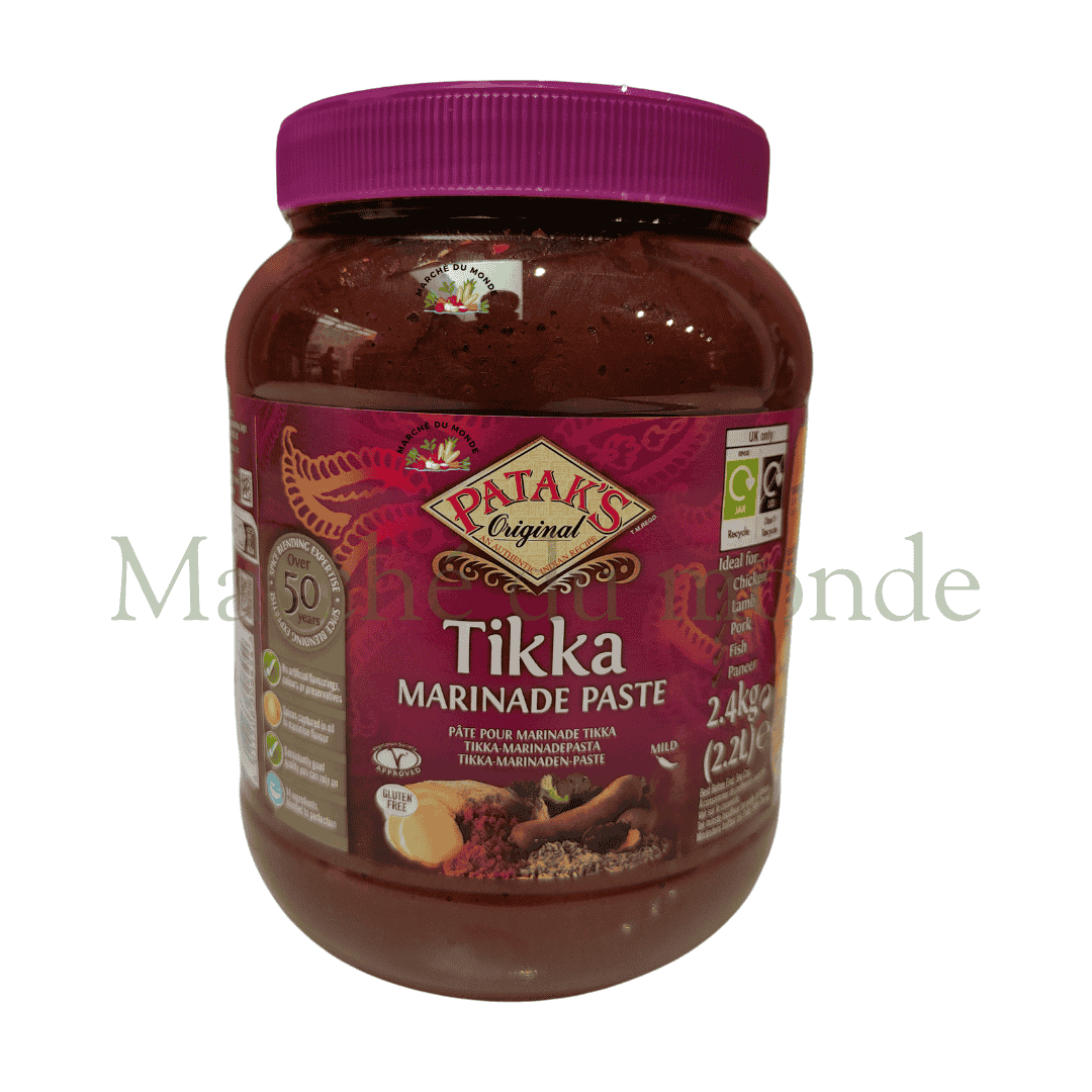 Pot de Tikka Marinade Paste 2.4kg, parfait pour mariner viandes et légumes avec des saveurs authentiques.