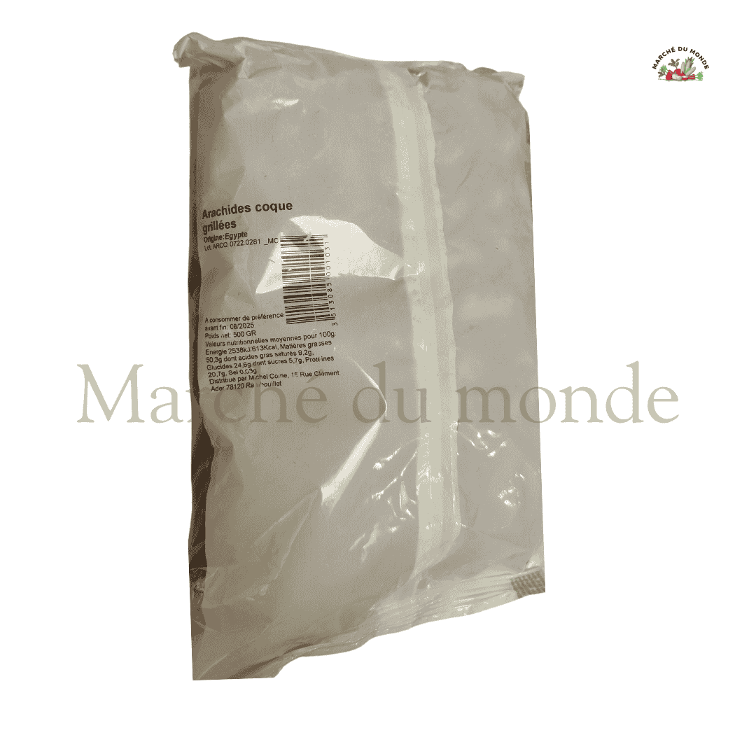Sachet d’arachides en coque grillées 500g, snack croquant et savoureux.