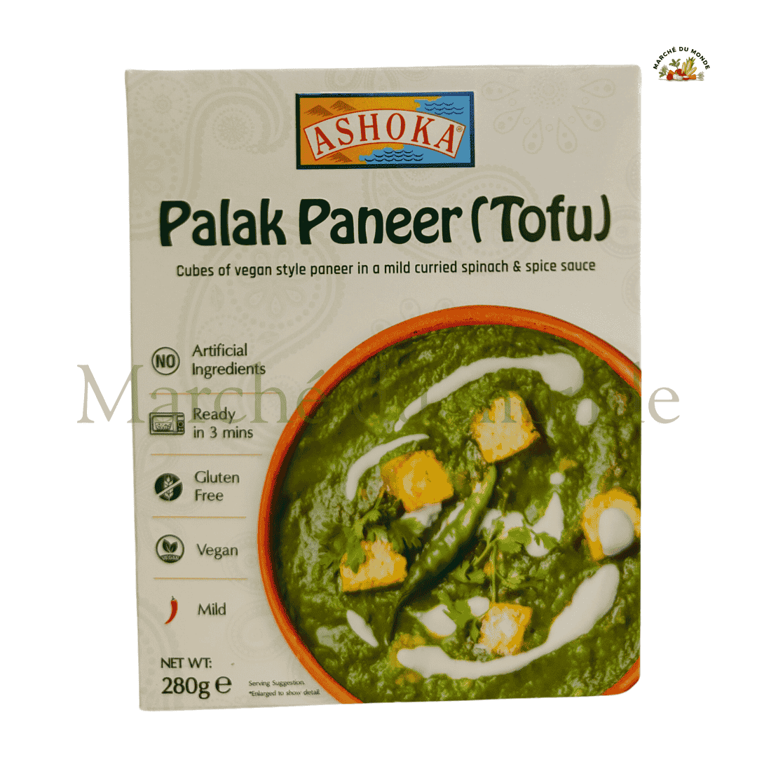 Boîte de Palak Paneer (Tofu) 280g, plat indien d’épinards mijotés aux épices avec du tofu.