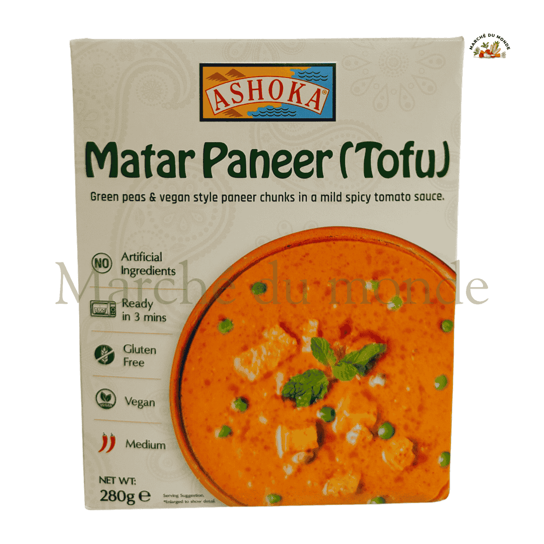 Boîte de Matar Paneer (Tofu) 280g, plat indien aux petits pois et sauce épicée avec du tofu.