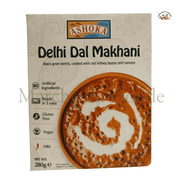 Boîte de Delhi Dal Makhani 280g, plat indien aux lentilles noires mijotées dans une sauce crémeuse et épicée.