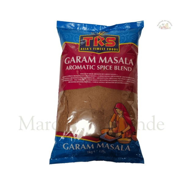 Sachet de 1KG de Garam Masala en poudre, mélange d’épices brun foncé et aromatique pour cuisine indienne.