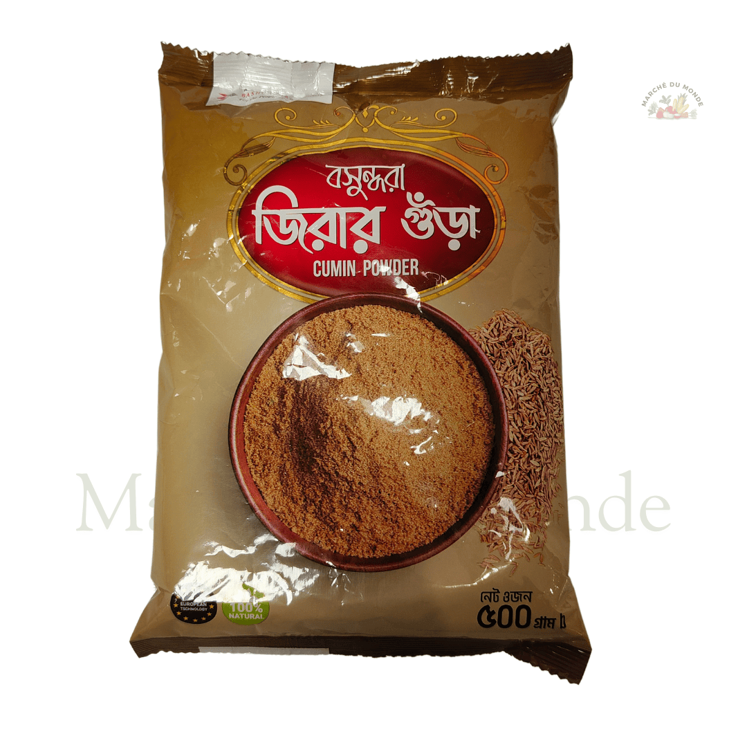 Sachet de 500G de poudre de cumin (Jeera), épice aromatique et bénéfique pour la cuisine.