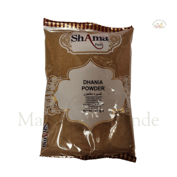 Sachet de 400G de coriandre moulue (Dhania), épice légère et aromatique pour relever vos plats du quotidien.
