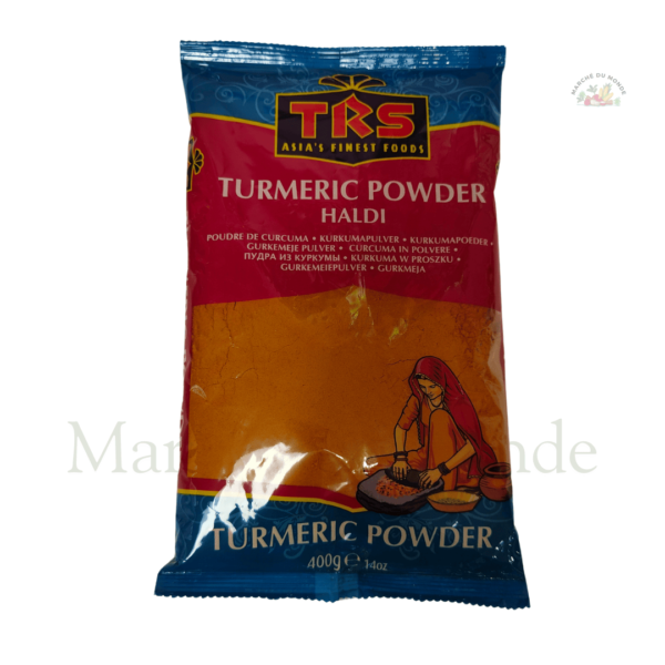 Sachet de 400G de curcuma en poudre (Haldi), épice dorée riche en bienfaits pour assaisonner et nourrir vos plats.
