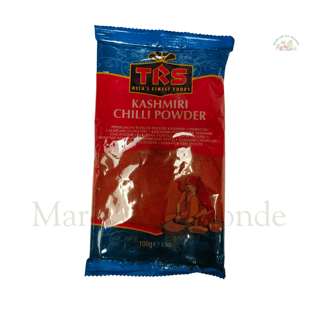 Sachet de 100G de poudre de piment Kashmiri, épice douce et colorante pour rehausser vos plats et sauces.