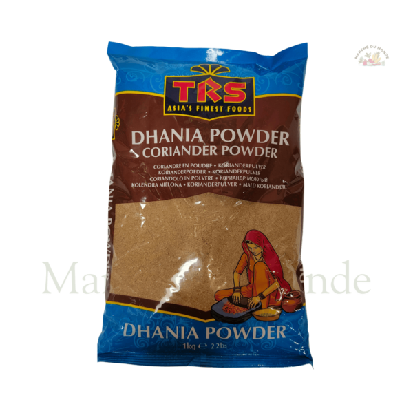 Sachet de 1KG de poudre de coriandre (Dhania), épice beige clair et aromatique pour la cuisine.