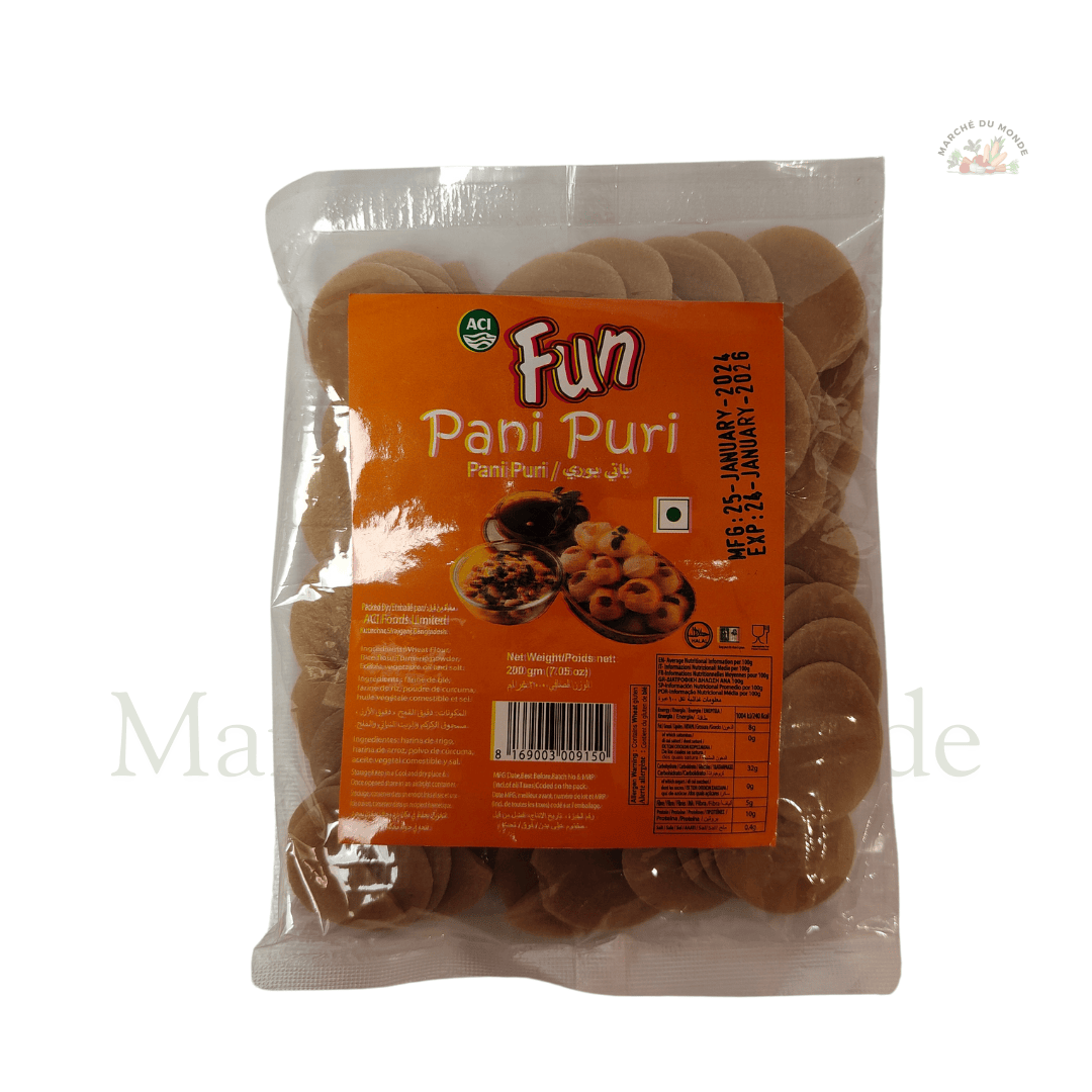 Boîte de 200G de coques Pani Puri prêtes à garnir, spécialité croustillante de la street food indienne.