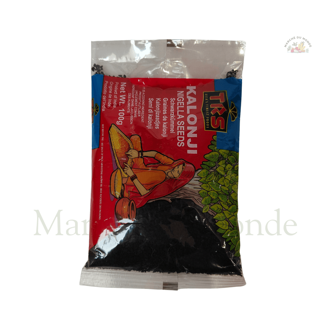 Sachet de 100G de graines de nigelle (Kalonji), épice noire au goût poivré utilisée dans les pains, currys et plats indiens.
