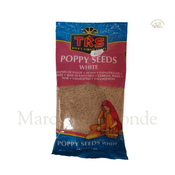 Sachet de 100G de graines de pavot blanches, petites graines fines utilisées en pâtisserie, pain et plats divers.