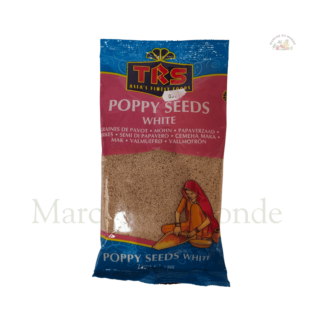 Sachet de 100G de graines de pavot blanches, petites graines fines utilisées en pâtisserie, pain et plats divers.