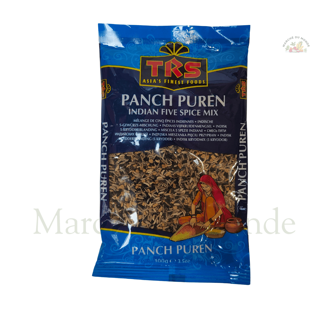 Sachet de 100G de Panch Puren, un mélange d'épices pour rehausser vos currys, lentilles et pickles avec des graines entières.