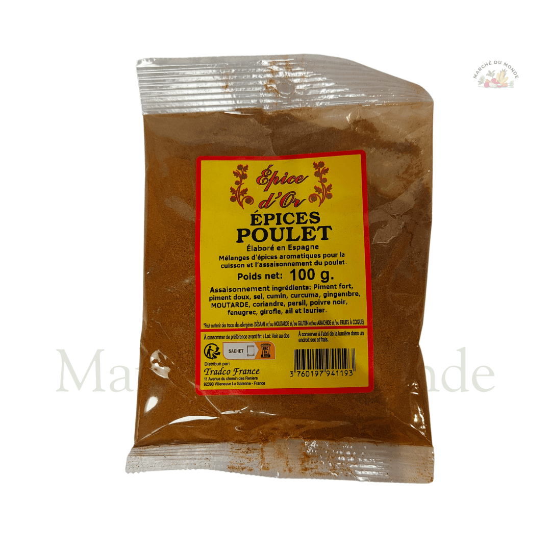 Sachet de 100G d'Épices Poulet, un mélange aromatique pour enrichir vos préparations culinaires.