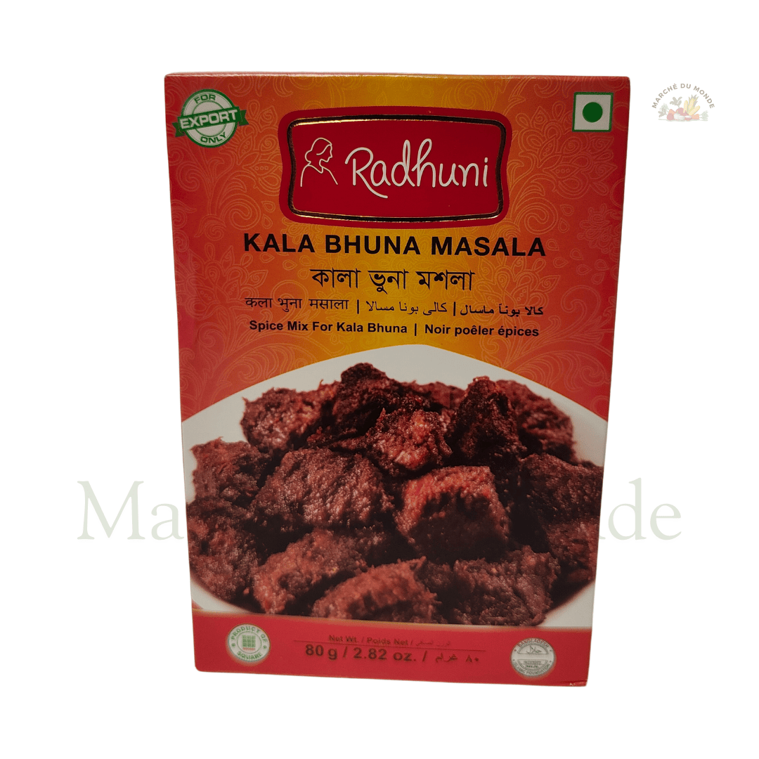 Le Kala Bhuna est une spécialité de Chittagong, au Bangladesh, connue pour sa couleur sombre et sa saveur riche obtenue grâce à la technique de cuisson "bhuna".