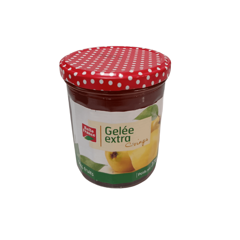 Pot de Gelee Extra 370g, mettant en valeur sa couleur vibrante et sa texture lisse, idéale pour les tartines et garnitures.